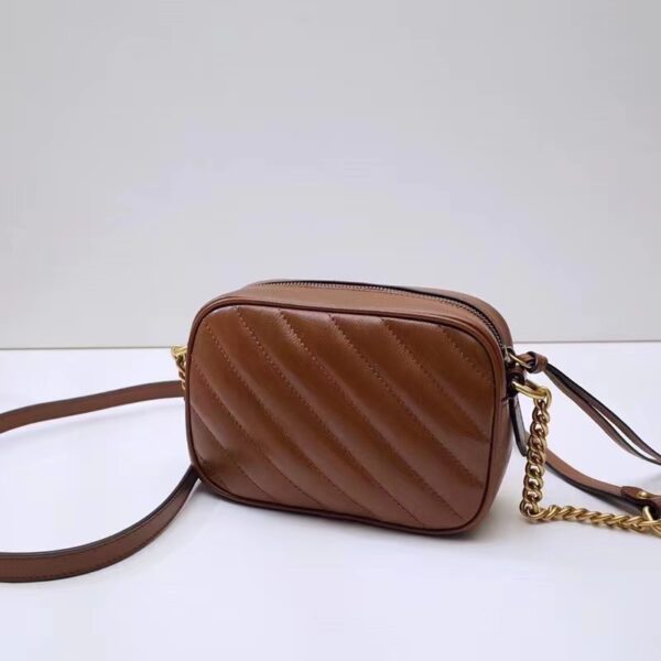 Gucci Women GG Marmont Mini Shoulder Bag Brown Matelassé Leather Double G (9)