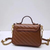 Gucci Women GG Marmont Mini Top Handle Bag Brown Matelassé Leather (6)