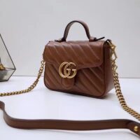 Gucci Women GG Marmont Mini Top Handle Bag Brown Matelassé Leather (6)