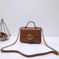 Gucci Women GG Marmont Mini Top Handle Bag Brown Matelassé Leather (6)