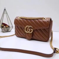 Gucci Women GG Marmont Small Matelassé Shoulder Bag Brown Leather (6)