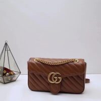 Gucci Women GG Marmont Small Matelassé Shoulder Bag Brown Leather (6)