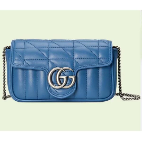 Gucci Women GG Marmont Super Mini Bag Blue Matelassé Leather Double G (1)
