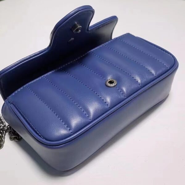 Gucci Women GG Marmont Super Mini Bag Blue Matelassé Leather Double G (10)