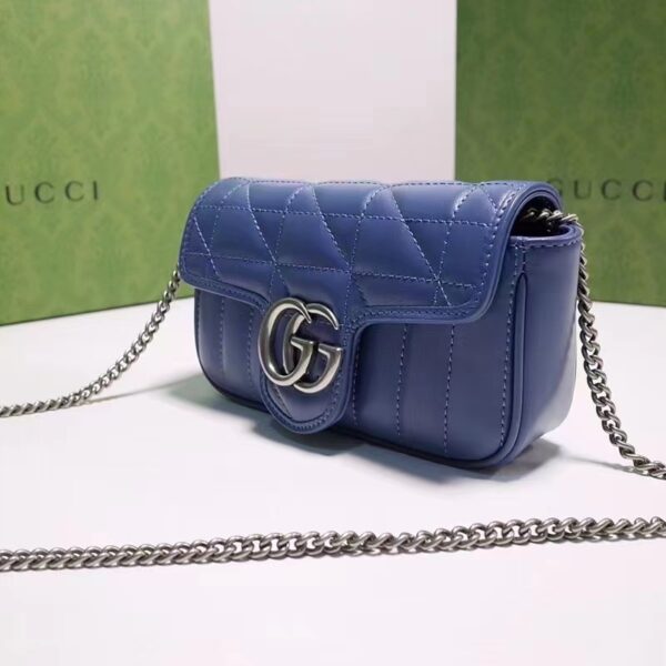 Gucci Women GG Marmont Super Mini Bag Blue Matelassé Leather Double G (11)