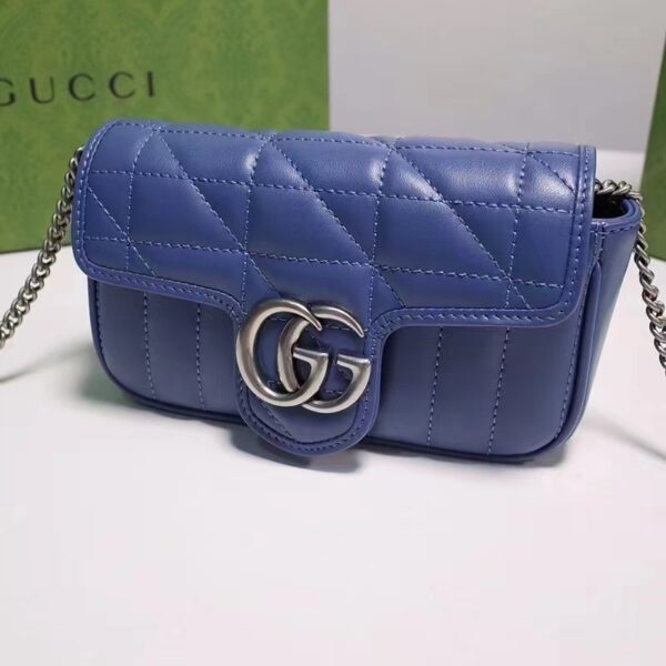 Gucci Women GG Marmont Super Mini Bag Blue Matelassé Leather Double G (4)