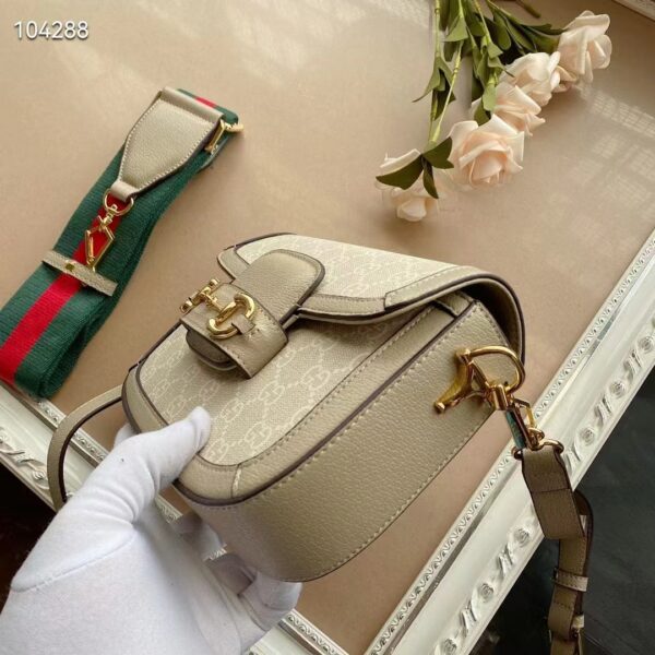 Gucci Women Gucci Horsebit 1955 Small Bag Beige White GG Supreme Canvas (10)