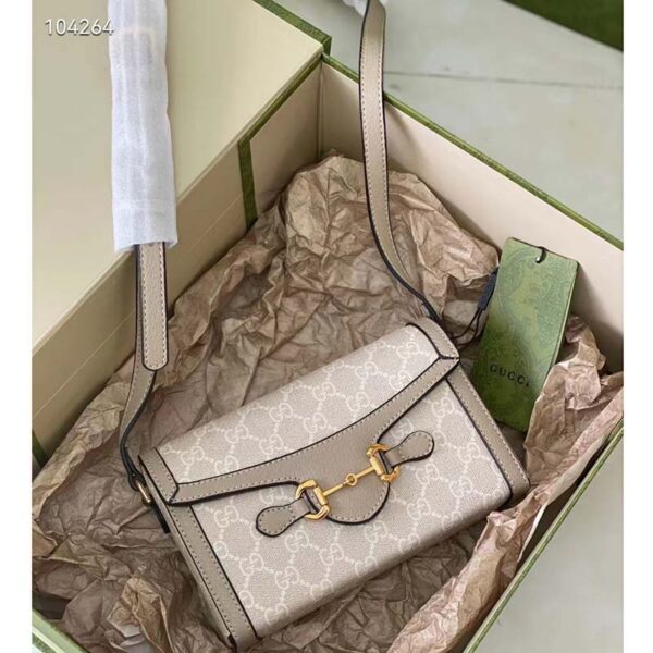 Gucci Women Horsebit 1955 Mini Bag Beige White GG Supreme Canvas (5)