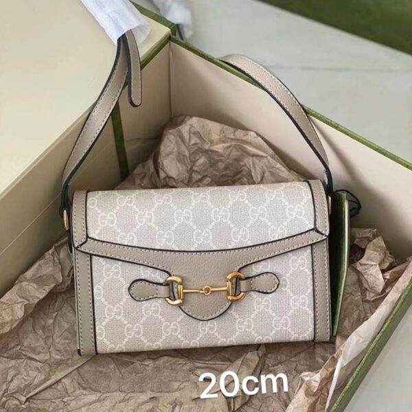 Gucci Women Horsebit 1955 Mini Bag Beige White GG Supreme Canvas (9)