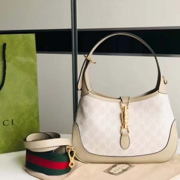 Gucci Women Jackie 1961 Small GG Shoulder Bag Beige White Supreme Canvas (4)