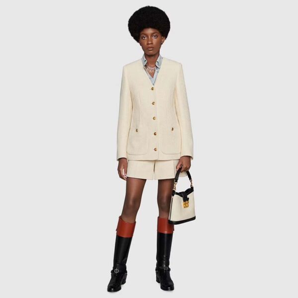 Gucci Women Small GG Shoulder Bag White Debossed GG Leather (1)