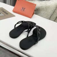 Hermes Women Egerie Sandal in Waterproof TPU with Chaine D Ancre Motif-Black (1)