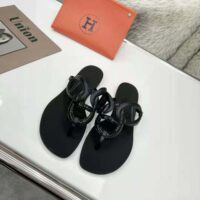 Hermes Women Egerie Sandal in Waterproof TPU with Chaine D Ancre Motif-Black (1)