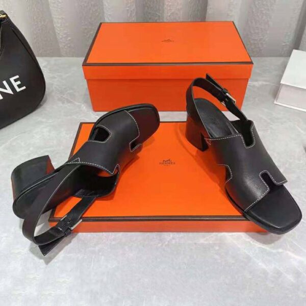 Hermes Women Elbe 60 Sandal in Calfskin Leather-Black (4)