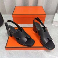 Hermes Women Elbe 60 Sandal in Calfskin Leather-Black (1)