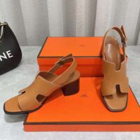 Hermes Women Elbe 60 Sandal in Calfskin with H Cut-Out Detail-Brown (1)