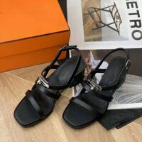 Hermes Women Eve 60 Sandal in Calfskin Leather-Black (1)