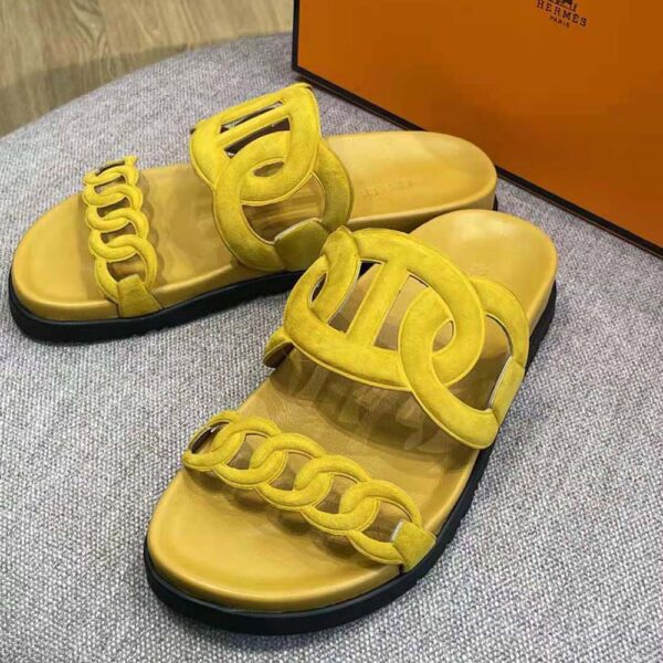 Hermes Women Extra Sandal in Suede Goatskin-Yellow (4)