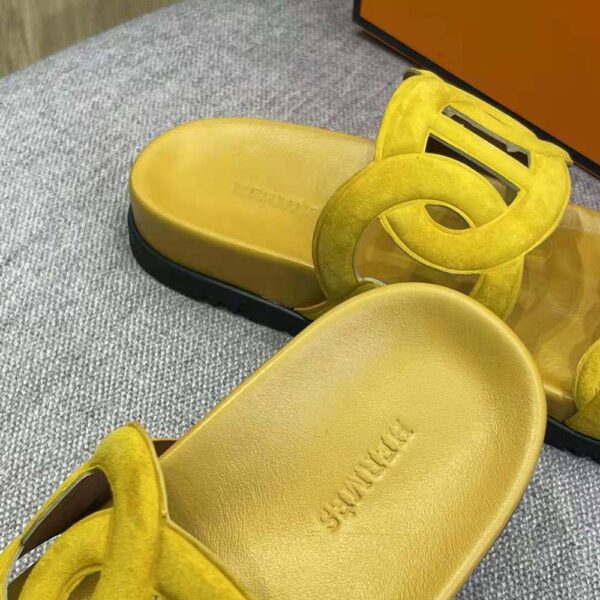 Hermes Women Extra Sandal in Suede Goatskin-Yellow (6)