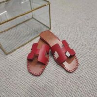 Hermes Women Oran Sandal in Braided Calfskin with Iconic H Cut-Out-Red (1)