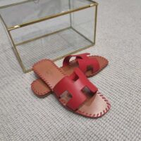 Hermes Women Oran Sandal in Braided Calfskin with Iconic H Cut-Out-Red (1)