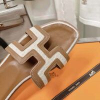 Hermes Women Oran Sandal in Calfskin and H Canvas with Iconic H Cut-Out (1)