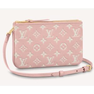 Louis Vuitton Double Zip Pochette Pink Monogram Empreinte Embossed Supple Grained Cowhide