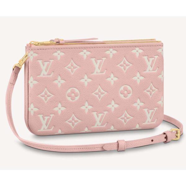 Louis Vuitton Double Zip Pochette Pink Monogram Empreinte Embossed Supple Grained Cowhide (3)