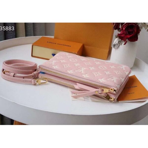 Louis Vuitton Double Zip Pochette Pink Monogram Empreinte Embossed Supple Grained Cowhide (5)