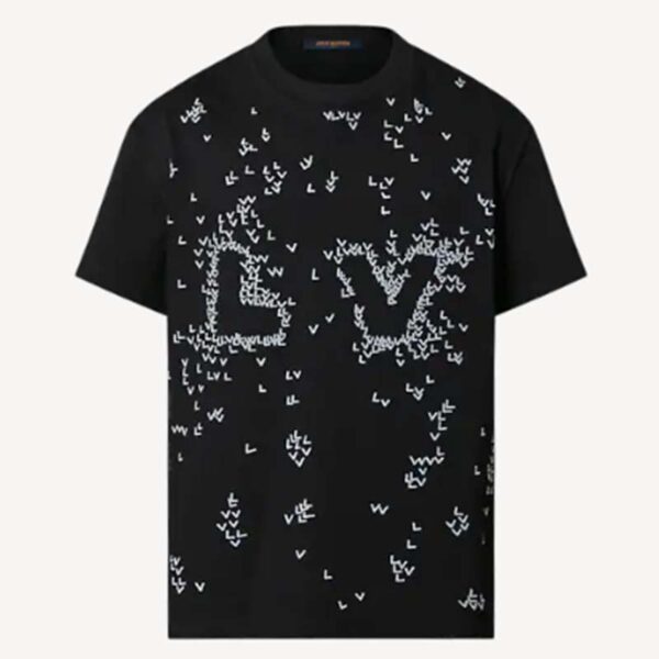 Louis Vuitton LV Men Spread Embroidered T-Shirt Cotton Black Regular Fit (1)