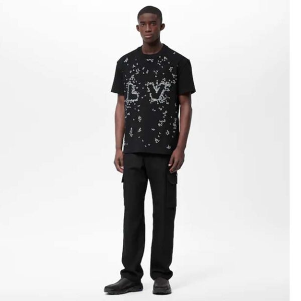 Louis Vuitton LV Men Spread Embroidered T-Shirt Cotton Black Regular Fit (7)