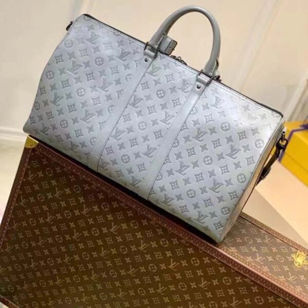 Louis Vuitton LV Unisex Keepall 50B Anthracite Gray Monogram Shadow Calf Leather (12)