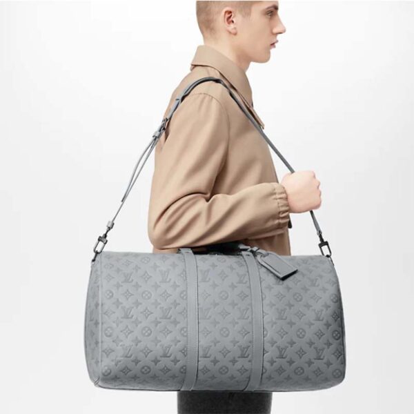 Louis Vuitton LV Unisex Keepall 50B Anthracite Gray Monogram Shadow Calf Leather (2)