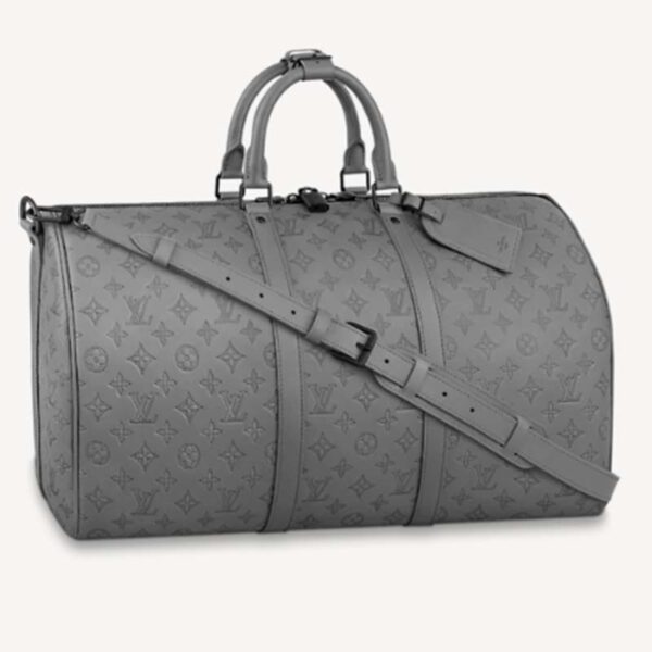 Louis Vuitton LV Unisex Keepall 50B Anthracite Gray Monogram Shadow Calf Leather (5)