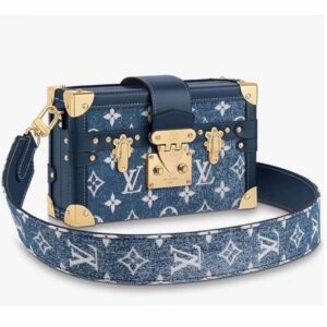 Louis Vuitton LV Unisex Petite Malle Box Handbag Blue Denim Monogram Canvas