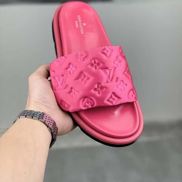 Louis Vuitton LV Unisex Pool Pillow Flat Comfort Mule Fuchsia Pink Monogram (10)