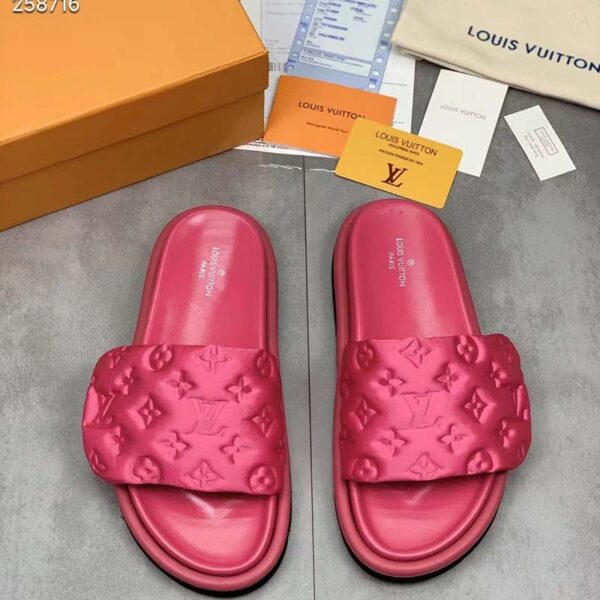 Louis Vuitton LV Unisex Pool Pillow Flat Comfort Mule Fuchsia Pink Monogram (5)