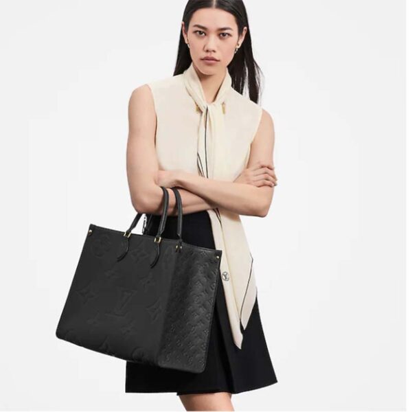 Louis Vuitton LV Women OnTheGO GM Tote Bag Black Monogram Embossed Leather (1)
