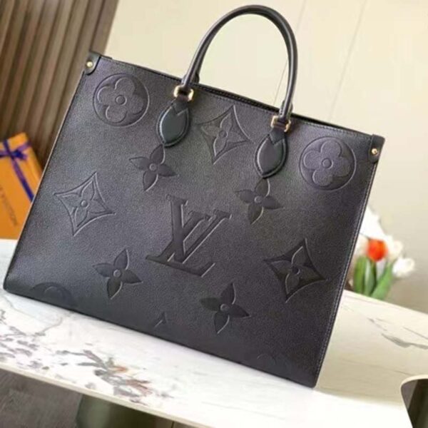 Louis Vuitton LV Women OnTheGO GM Tote Bag Black Monogram Embossed Leather (6)