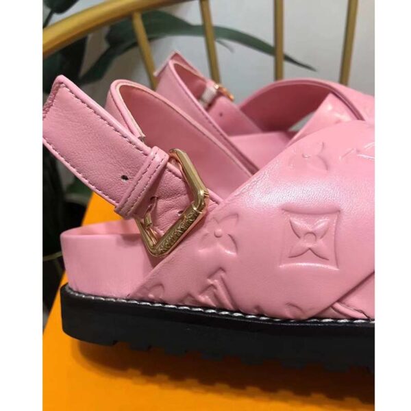 Louis Vuitton LV Women Paseo Flat Comfort Sandal Pink Monogram Embossed Lambskin (2)