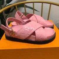 Louis Vuitton LV Women Paseo Flat Comfort Sandal Pink Monogram Embossed Lambskin (4)