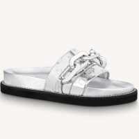 Louis Vuitton Women Sunset Flat Comfort Mule Silver Monogram Embossed Metallic Calf