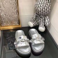 Louis Vuitton Women Sunset Flat Comfort Mule Silver Monogram Embossed Metallic Calf (10)