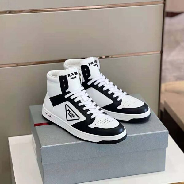 Prada Men Sporty Leather High-Top Sneakers-Black (2)