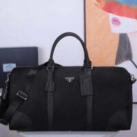 Prada Unisex Re-Nylon Saffiano Leather Handles Duffle Black Bag (1)