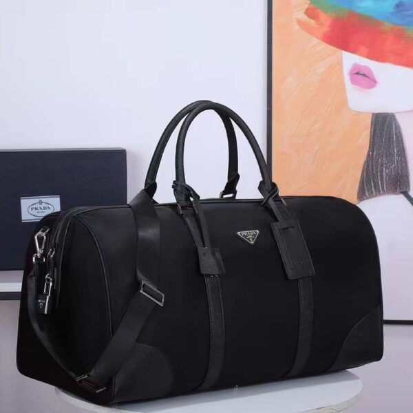 Prada Unisex Re-Nylon Saffiano Leather Handles Duffle Black Bag (3)