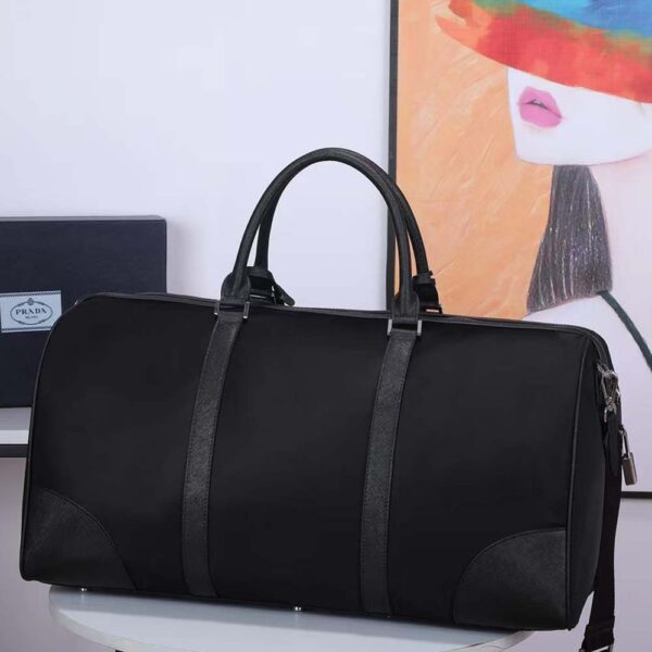 Prada Unisex Re-Nylon Saffiano Leather Handles Duffle Black Bag (4)