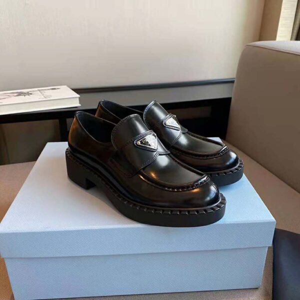 Prada Women Brushed Leather Loafers-Black (4)