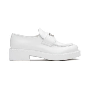 Prada Women Brushed Leather Loafers-White