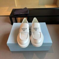 Prada Women Brushed Leather Loafers-White